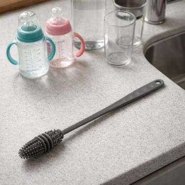 Imagem de Escova Silicone de Lavar Garrafa Mamadeira Copo Taça 26,5cm Cinza Limp