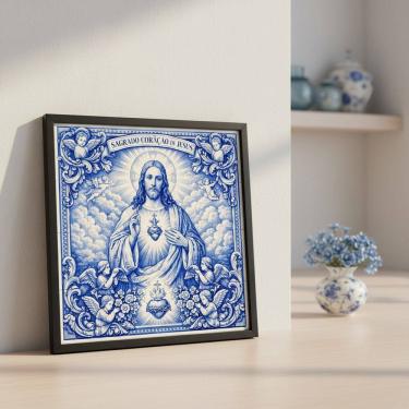 Imagem de Quadro Estilo Azulejo Sgdo. Coração Jesus 33x33 Mold Branca Vidro