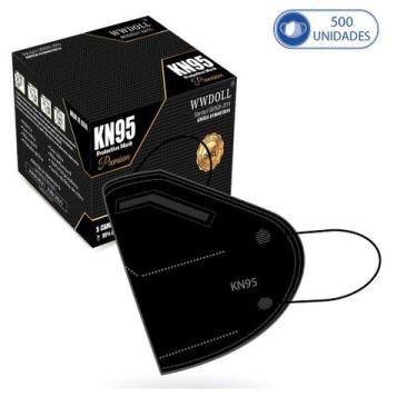 Imagem de 500 Unidades de Máscaras KN95 Premium Descartáveis Pretas com Filtro W