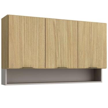 Imagem de Armário Aéreo de Cozinha 3 Portas Casamia Ibiza MDF, Freijó e Cinza 120 cm