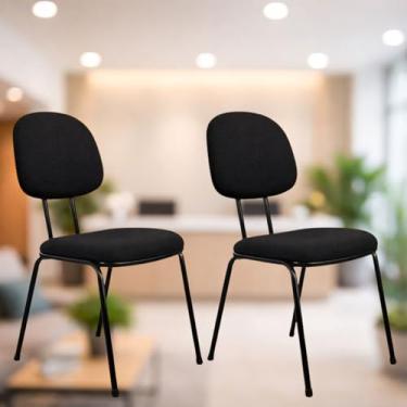 Imagem de Kit 2 Cadeiras Secretária Fixa Escritório Preta Estrutura Palito 3/4 Madeira Pinus Espu...