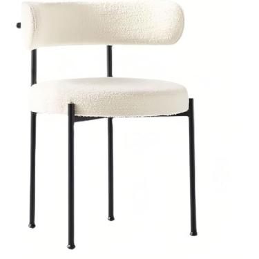 Imagem de Cadeira De Jantar, Cadeira De Cozinha De Meados Do Século, Encosto Curvado Redondo Estofado Boucle Cadeira De Jantar Com Pernas De Metal Preto Para Sala De Estar, Quarto, White