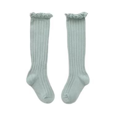 Imagem de Meias De Algodão Macio Com Renda E Flores Para Meninas, Até O Joelho, 