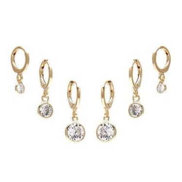 Imagem de Trio Brinco Argola Pedra Zirconia Folheado Pingente Zirconia - De Cast