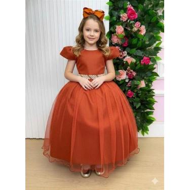 Imagem de Vestido Infantil Formatura Terracota Longo com Glitter para Dama - Col