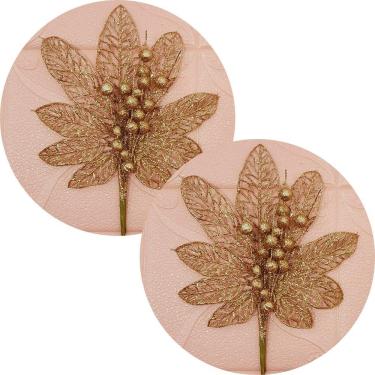 Imagem de Flor Decorativa de Natal Flores Decoração Natal para Árvore, Portas e Paredes com Glitter Kit 10 Flores Dourado Outras