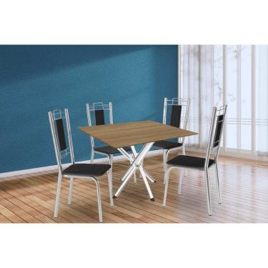 Imagem de Conjunto de Jantar Volga com 4 Cadeiras Lisboa 4 Lugares Tampo em MDF Preto 90CM