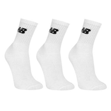 Imagem de Kit Meia New Balance Logo Cano Alto C/ 3 Pares, Branco, 39/43