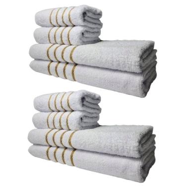 Imagem de Kit 8 Toalhas Grossas E Grandes Montreal 4 Banhos 4 Rostos Branco