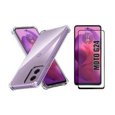 Imagem de Capa transparente para Moto G24 + Película de vidro 3D + kit limpeza -