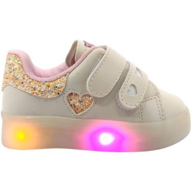 Imagem de Tênis Infantil Menina Casual Dia a Dia Passeio Escola Coração e Glitter Luz Led Anatômi...