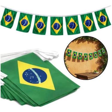 Imagem de Varal Bandeirinha Copa 6m Decoração 20 Bandeiras Brasil Verde Amarelo 