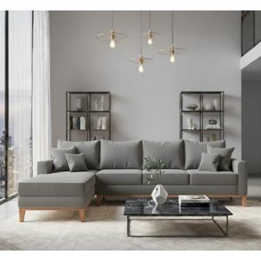 Imagem de Sofá Beny com Chaise Esquerda, 1,40x2,60m, 4 Lugares, Linho, Base em M