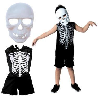 Imagem de Fantasia Infantil Halloween De Caveira Macacão Masculino Esqueleto Par