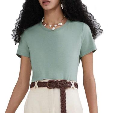 Imagem de Camiseta Feminina Hering MC Slim Verde Menta - 0241, P, Verde
