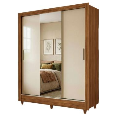 Imagem de Guarda Roupa Casal Nice com Espelho 3 Portas de Correr 2 Gavetas em MDF-MDP Madeirado-O...