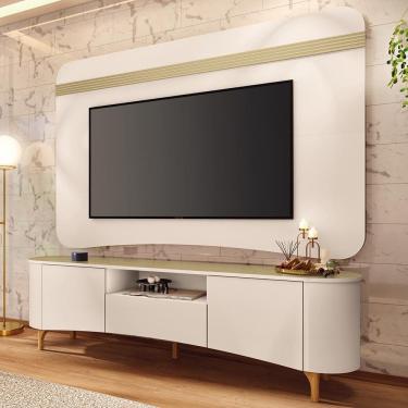 Imagem de Painel Tv 80 Pol 200cm Arven e Rack Sala Yang Off White/Champanhe H01 - Mpozenato