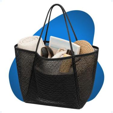 Imagem de Bolsa De Praia Feminina Bolsa Crochê Grande Tote De Praia - Hxt, Preto
