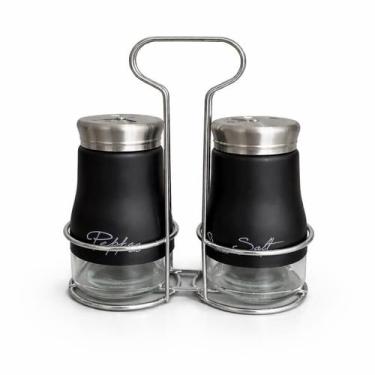 Imagem de Porta Tempero Vidro e Inox 2 Peças 100ml com Suporte Organizador Moder