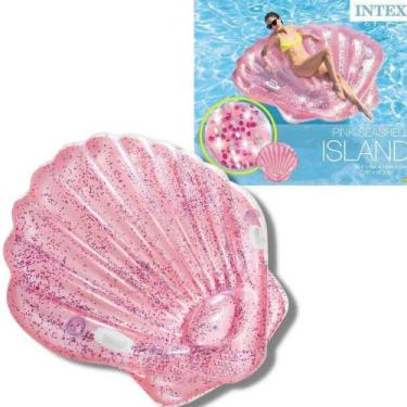 Imagem de Colchão Inflável para Piscina Ilha Concha do Mar Rosa - Intex, Rosa