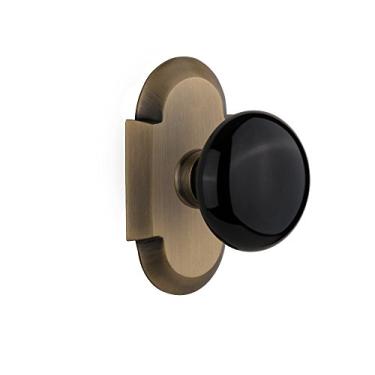 Imagem de Nostalgic Warehouse Placa de chalé com puxador de porta de porcelana preta, passagem - 6 cm, latão antigo