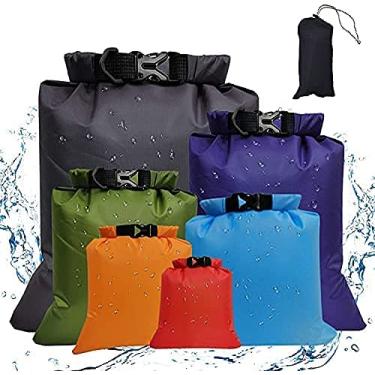 Imagem de Mochila impermeável para secar, pacote com 6 bolsas de ginástica, sacos de armazenamento leves, bolsa de viagem com rolo, mantém o equipamento seco para caiaque, rafting, passeios de barco, natação, caminhadas, pesca (verde)
