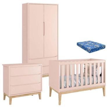 Imagem de Quarto de Bebê Classic 2 Portas com Colchão Pés Amadeirados - Reller