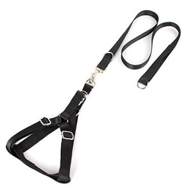 Imagem de Foern Conjunto de coleira e arnês de cabeça para cães, colete para cães com tecido de nylon ajustável, arnês para cães sem asfixia com anéis de liga para cães grandes e médios, preto, 2,54 cm