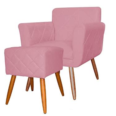 Imagem de Combo Poltrona mais Puff Isabela em Tressê Pés Palito Suede Rosa - DS Estofados