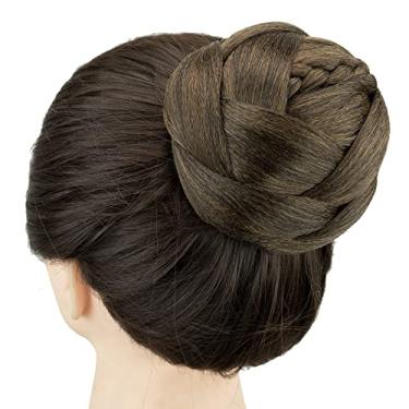 Imagem de IMISSU Cobertura de cabelo chignon trançado dançarina rosquinha peruca de cabelo scrunchie coque para mulheres (M3 Castanho Misto)