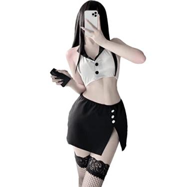 Imagem de SINGUYUN Women's Office Secretary Uniform Sexy Teacher Costume Cosplay Lingerie With Socks (2469White Black)