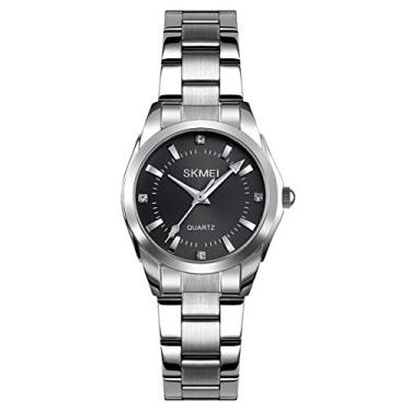 Imagem de Relógios femininos de aço inoxidável pulseira analógica de quartzo simples de negócios relógio de pulso feminino, Esporte, Preto