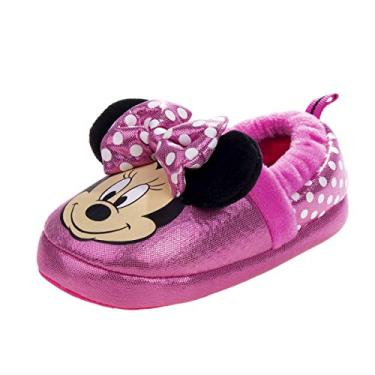 Imagem de Disney Pantufas de pelúcia macias para meninos e meninas – Minnie e Mickey Mouse, Minnie, 11-12 Little Kid