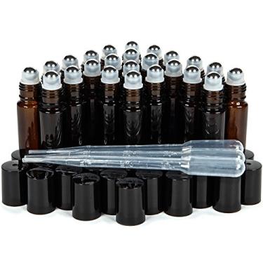 Imagem de Vivaplex, 24, âmbar, frascos de vidro roll-on de 10 ml com bolas roll-on de aço inoxidável. Conta-gotas de 3 a 3 ml incluídos