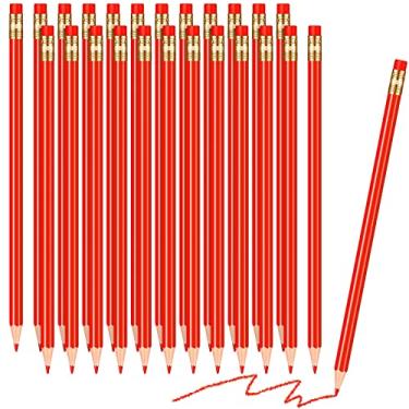 Imagem de Sabary 24 Lápis de Verificação Vermelho Pré-Afiado com Borracha, Apagável, para Correção, Desenho e Esboço