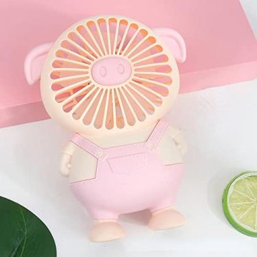 Imagem de HUJEMO Mini ventilador de desenho animado fofo porco com carregamento leve pequeno fã estudante dormitório escritório USB Mini Fan Girl presente (rosa)