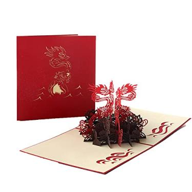 Imagem de Yajun Cartões 3D de dragão feito à mão, cartão pop-up de aniversário de Ação de Graças com lindo papel para seus amantes, amigos, com envelope vermelho 3 peças