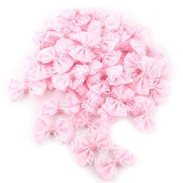 Imagem de Apliques de laço, 50 peças, mini laços de fita de cetim, laço artesanal de renda, para roupas, saias, faixa de cabeça, meias, embrulho de presente, decoração de casamento (rosa)