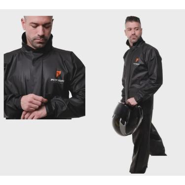 Imagem de Capa Roupa Chuva Vestimenta Vestuário Jaqueta Calça Pioneira Flex Pvc Preta Moto Motoqueiro