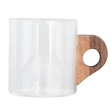 Imagem de Copo de café de vidro – caneca de água resistente ao calor com alça de madeira para cozinha de viagem em casa, restaurante, ideal para família e amigos(200ml)