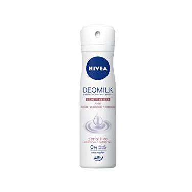 Imagem de NIVEA Desodorante Antitranspirante Aerossol Deomilk Sensitive 150ml - Proteção prolongada de 48h, ajuda a cuidar da pele sensível, hidratação com a preciosa essência do leite, fragrância refrescante, sem álcool etílico, Toque Seco