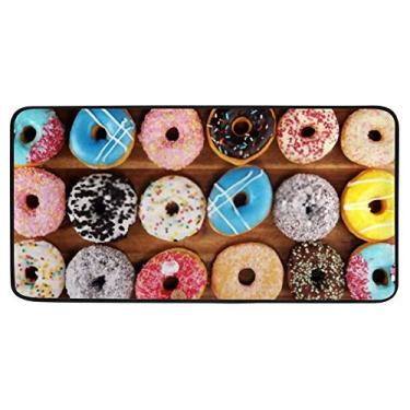 Imagem de Tapete de cozinha donuts com decoração fosca, chocolate, absorvente, confortável, tapete macio para corredor, banheiro, sala de estar, quarto, 99 x 50 cm