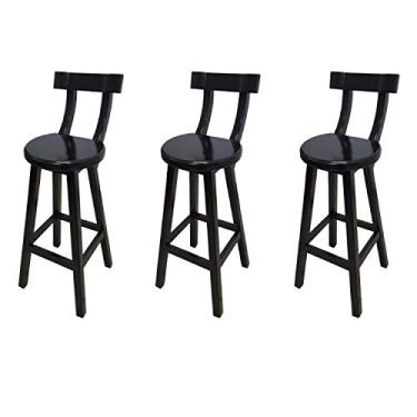Imagem de Conjunto 3 Bancos Alto Bistrô De Madeira Com Encosto Bancada Ideal Para Bar E Restaurante - Preto