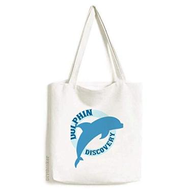 Imagem de Bolsa de lona com estampa de golfinhos e oceano azul, bolsa de compras casual