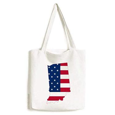 Imagem de Illinois USA Map Stars Stripes Flag Shape Tote Canvas Bag Shopping Satchel Casual Handbag