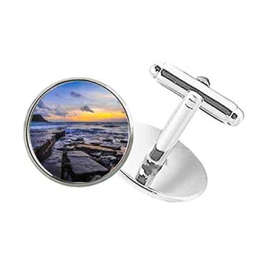 Imagem de DIYthinker Abotoaduras com clipe de botão redondo com imagem da natureza ciência da água do oceano