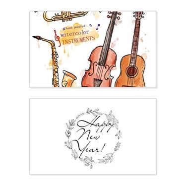 Imagem de Instrumentos musicais de guitarra, padrão de aquarela, ano novo, festival, cartão de felicitações, mensagem de abençoar presente
