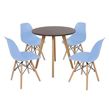 Imagem de Mesa Inês 80cm Preta + 4 Cadeiras Eames Eiffel - Azul Claro