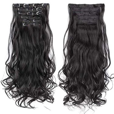 Imagem de Cabelo longo cacheado sintético de 22 polegadas resistente ao calor para mulheres com grampo de extensão de cabelo em peruca