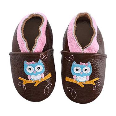 Imagem de Mocassins para bebês de couro macio para crianças na primeira caminhada, Owl, 6-6.5 Toddler